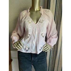 Free People Light Pink Lace Peasant Blouse